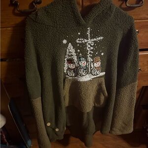 Source Unknown Olive Snowman Sweater